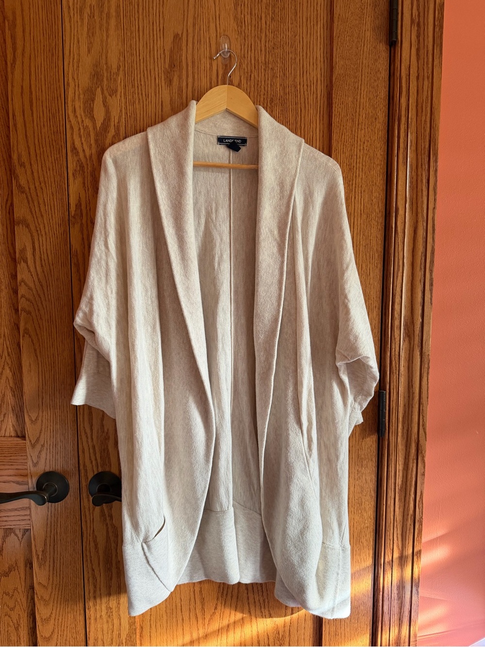 Lands' End Cream Open-Front Draped Cardigan Cape, Size 1X